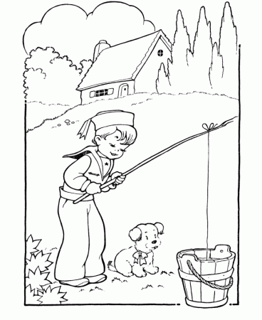 BlueBonkers: Boy Coloring Pages - Boy Fishing in a bucket - Free ...