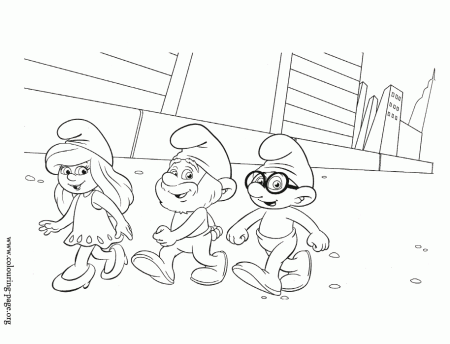 The Smurfs - Smurfette, Brainy and Papa in New York coloring page