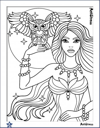 Owl and girl coloring page | Cute coloring pages, Owl coloring ...