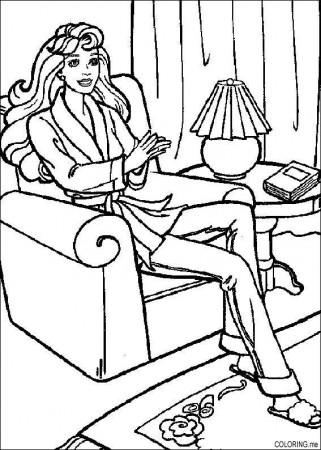 Coloring page : Barbie in the living room - Coloring.me
