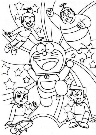 Nobita Shizuka Suneo Giant Doraemon Happy Together Coloring Pages ...