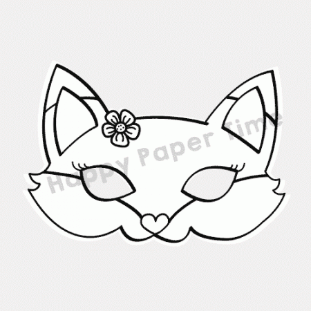 Fox vixen mask (for coloring) - Printable paper craft by Happy Paper Time