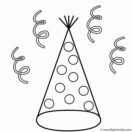 Party Hat with Dots and Streamers - Coloring Page (Canada Day)