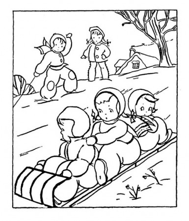 Three Kids On One Winter Sled Coloring Page - Download & Print Online Coloring  Pages for Free | Color Nimbus