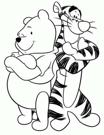 Pooh Bear And Tigger Back To Back Coloring Page Happy | Deliyazar.com