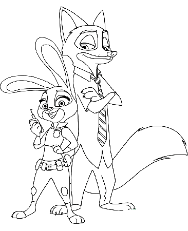 Judy Hopps and Nick Wilde - Zootopia Coloring Pages
