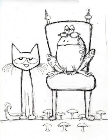 Printable and online coloring book Cat and frog on a chair