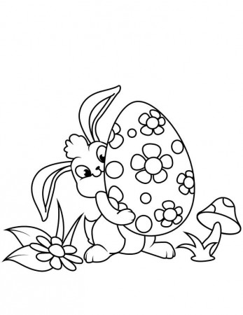 Easter Bunny with Egg Coloring Page - Free Printable Coloring Pages for Kids