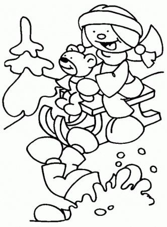 Winter Outdoor Activities by Playing Sled Coloring Page | Kids ...