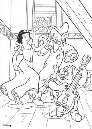 Snow White and the seven dwarfs coloring pages - Snow White with Dopey