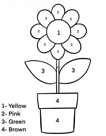 Flower Pot Color by Number Coloring Page - Free Printable Coloring Pages  for Kids