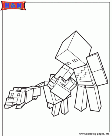 Minecraft Character And Wolves Coloring Pages Printable