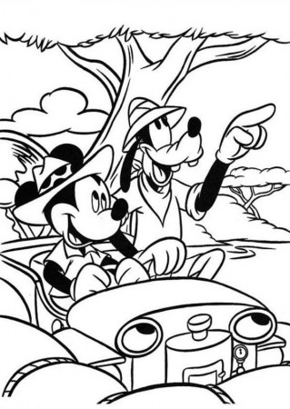 Drawing Mickey Mouse Safari with Goofy Coloring Pages | Bulk Color