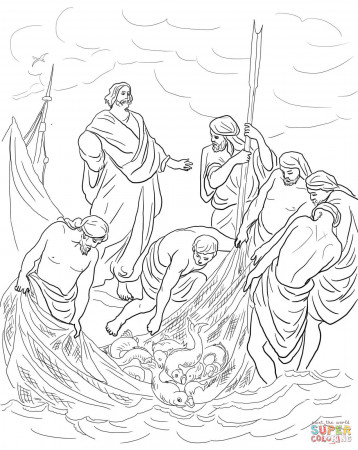 Jesus Feeds the Multitude with Fish and Bread coloring page | Free ...