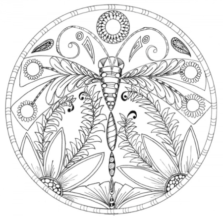 Dragonfly Floral Mandala Coloring Page | FaveCrafts.com