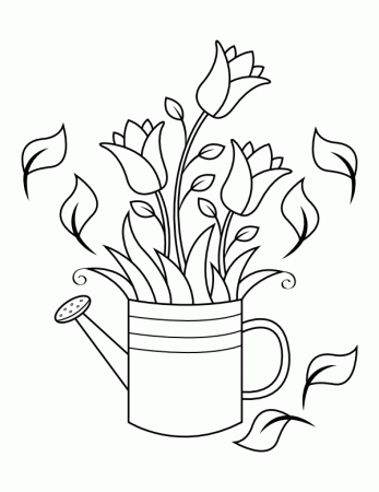 Printable Flowers and Watering Can Coloring Page