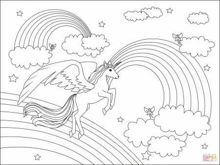 Winged Unicorn and Rainbow coloring page | Free Printable Coloring Pages