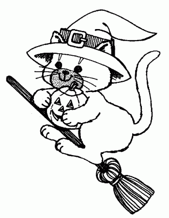 Cat On a Broom Stick Coloring Page | Animal pages of ...