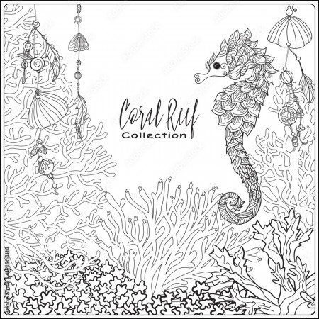 Coral reef collection. Anti stress coloring book for adult and. Outline  drawing coloring page. Stock Vector | Adobe Stock