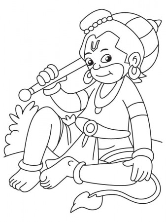 Small hanuman sitting coloring page | Download Free Small hanuman sitting coloring  page for kids | Best Coloring Pages