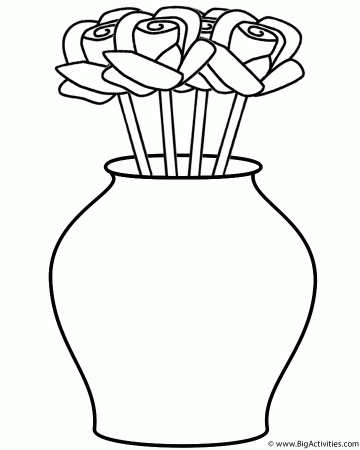 Roses in Curved Vase - Coloring Page (Summer)