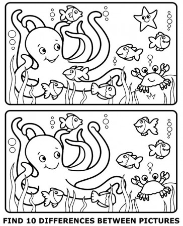 Spot 10 differences between pictures, worksheet for children