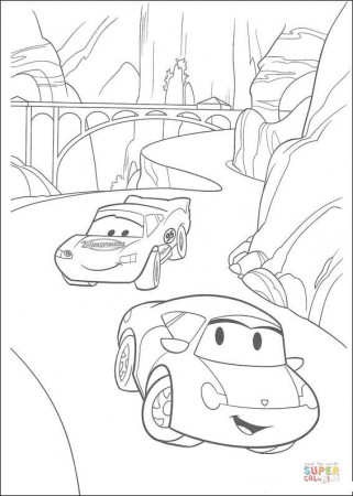 Bridge behind McQueen riding on a steep and curvy road coloring page | Free  Printable Coloring Pages