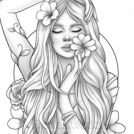 Printable Coloring Page Fantasy Character Girl Floral - Etsy