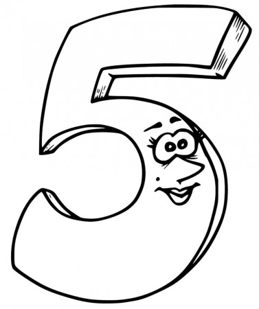 Number 5 with Face Coloring Page - Free Printable Coloring Pages for Kids