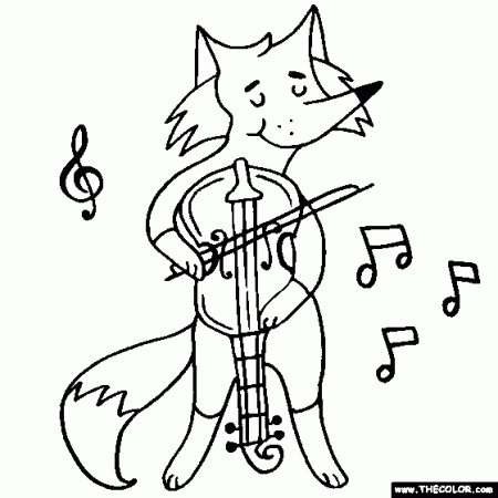 Fox playing the Violin Coloring Page