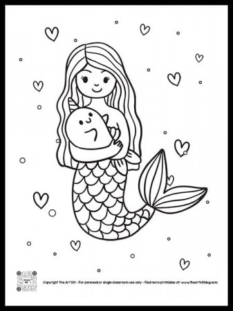 CUTE Mermaid Girl with Narwhal Coloring Page {FREE Printable!} - The Art Kit
