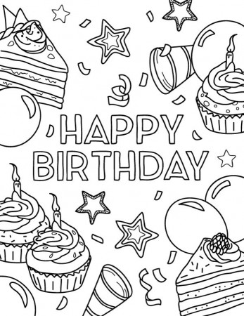 Free printable Happy Birthday coloring page. Download it at https://musepr…  | Happy birthday coloring pages, Happy birthday cards printable, Birthday  coloring pages