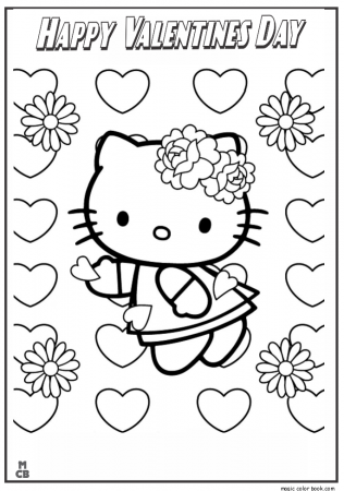 Valentines Day Hello Kitty Coloring Pages