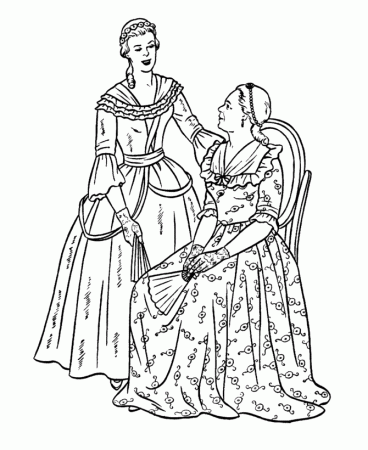 USA-Printables: Early American Society Coloring Pages - Colonial Ladies -  Early America tradition and culture coloring pages