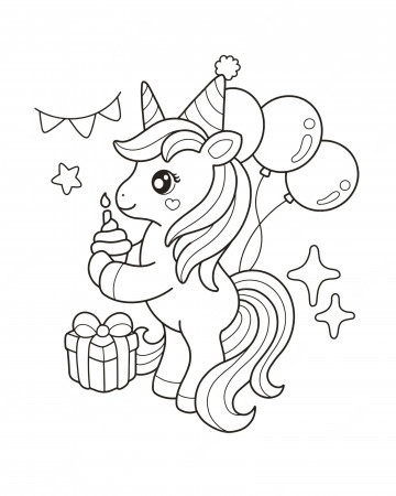 Premium Vector | Unicorn birthday coloring page illustration for kids