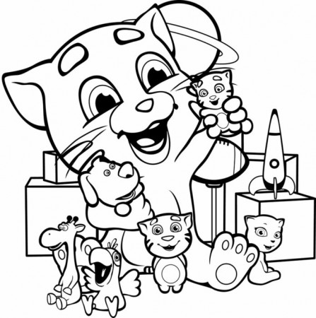 Talking cat Tom and friends coloring book from cartoon to print and online