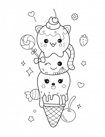 Kawaii food ice cream coloring page | Download on Freepik
