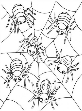 Six Cute Spider on Spider Web Coloring Page