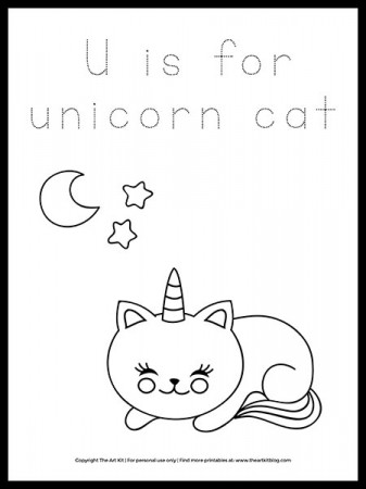 U is for Unicorn Cat Coloring Page - Free Printable - The Art Kit