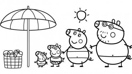 Peppa Pig Family on the Beach Coloring Page - Free Printable Coloring Pages  for Kids