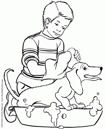 Dog Coloring Pages | Printable Happy Dog Bath coloring page sheet ...