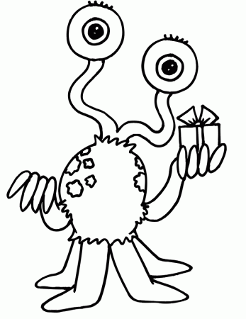 Alien Coloring Page | A Alien Holding a Gift