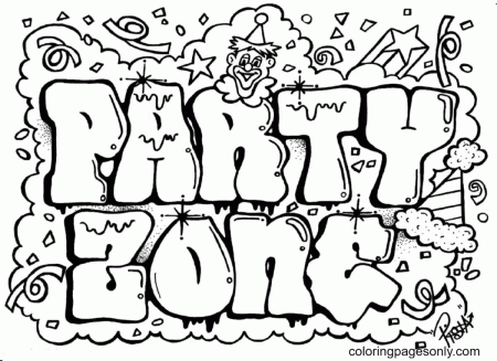 Party Zone Coloring Pages - Graffiti Coloring Pages - Coloring Pages For  Kids And Adults
