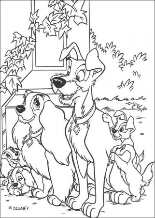 Lady and the Tramp coloring book pages - Lady, Tramp and puppies