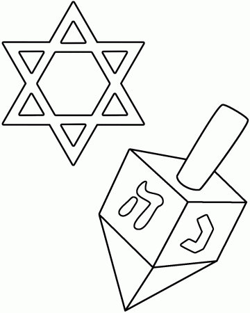 Dreidel and Star of David - Coloring Page (Hanukkah)