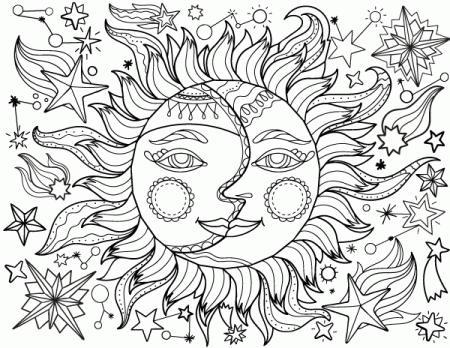 Free printable sun and moon adult coloring page. Download it in ...