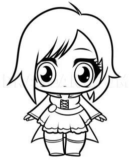 How to Draw Chibi Ruby Rose From RWBY, Coloring Page, Trace Drawing