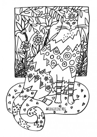 Cat Coloring Page for Adults - Tangerine Meg