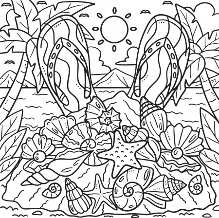 Summer Slippers and Seashells Coloring Page 20088394 Vector Art at Vecteezy