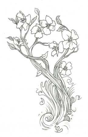 traditional cherry blossom tattoo drawing outline - Clip Art Library